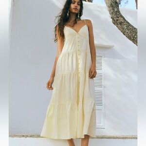 H&M Tiered Strappy Dress Pale Yellow Size Small NWT